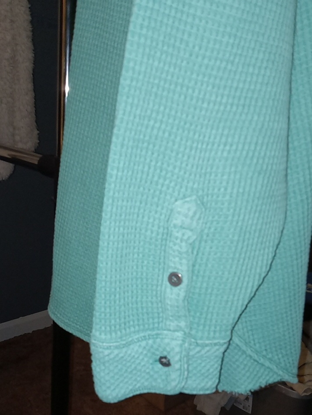 aerie Green Waffle Knit Button-Front Shirt - Picture 4 of 7